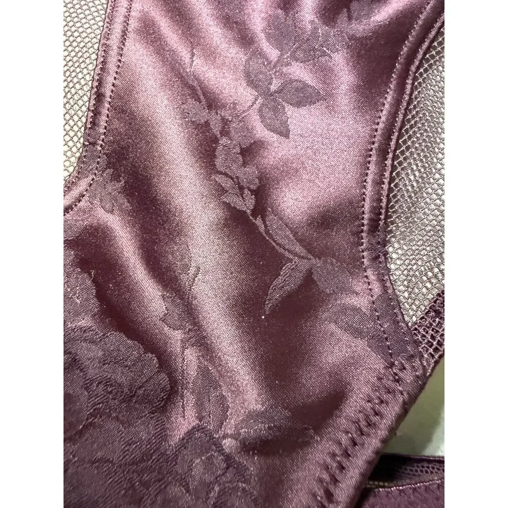 Victoria Secret Deep Plum Flower Satin Thong Womens XS/S